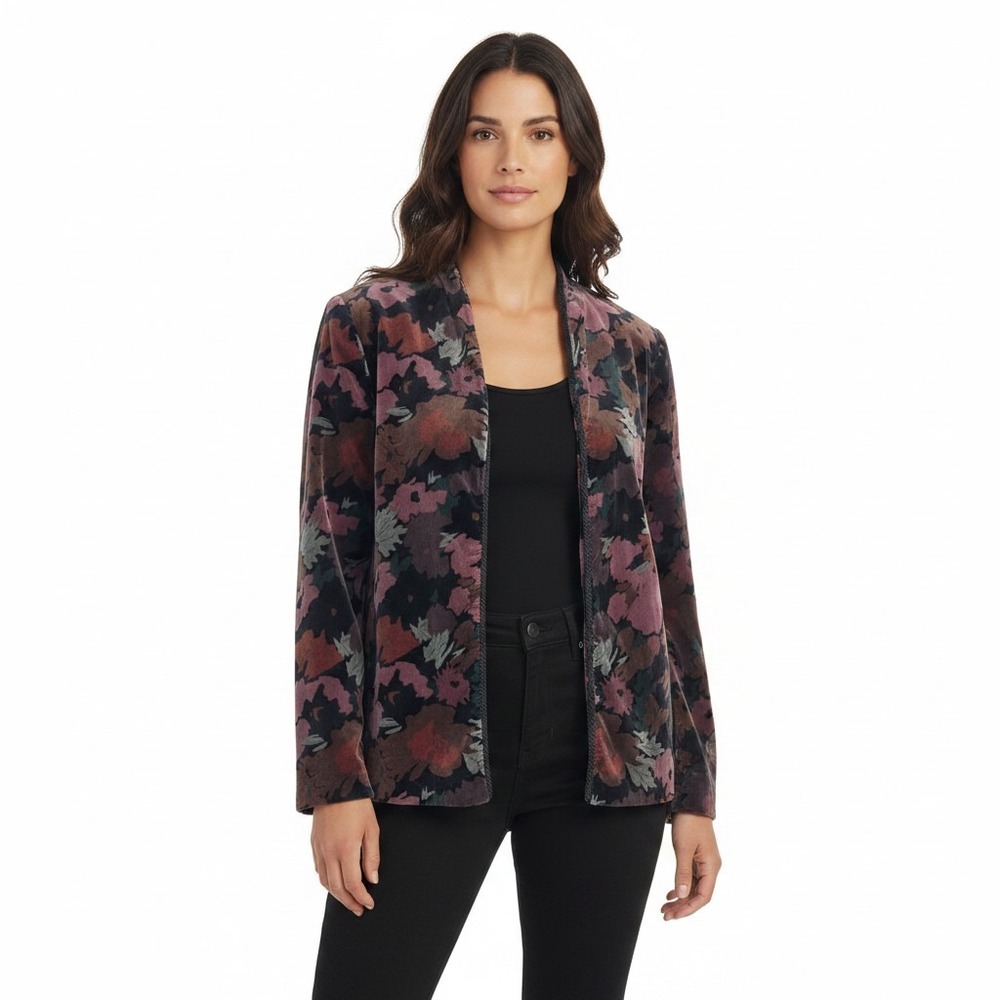 Vintage Floral Velvet Blazer Jacket 14 Dark Romantic Whimsigoth California Girl